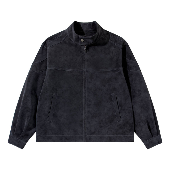 Men's short blouson in suede look with stand-up collar and concealed zipper Mune Fashion