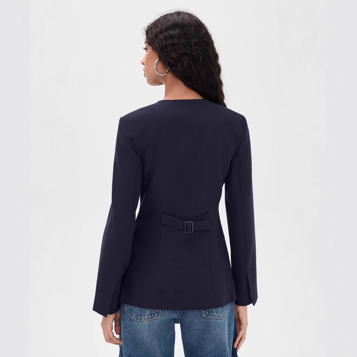 Women's Tailored Short Blazer with Round Neckline and Center Button Placket Mune Fashion