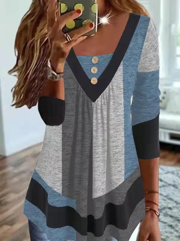Women's Colorblock V-Neck Sweatshirt with Graphic Print Mune Fashion