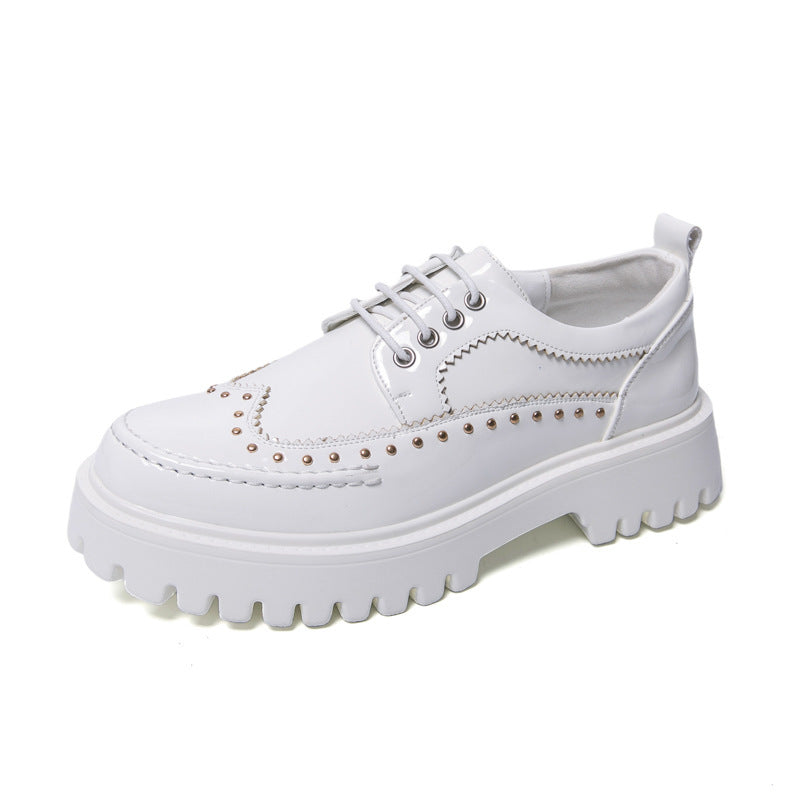 Women’s Platform Brogue Derby with distinctive profile sole and patent leather look Mune Fashion
