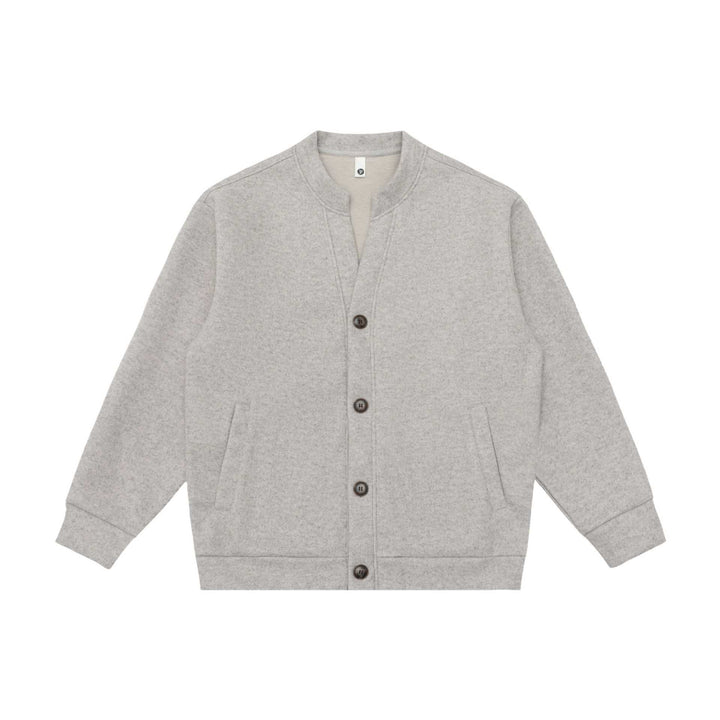 Unisex Short Cut Knitted Jacket in Boxy Bomber Style with Standing Collar and Button Placket Mune Fashion