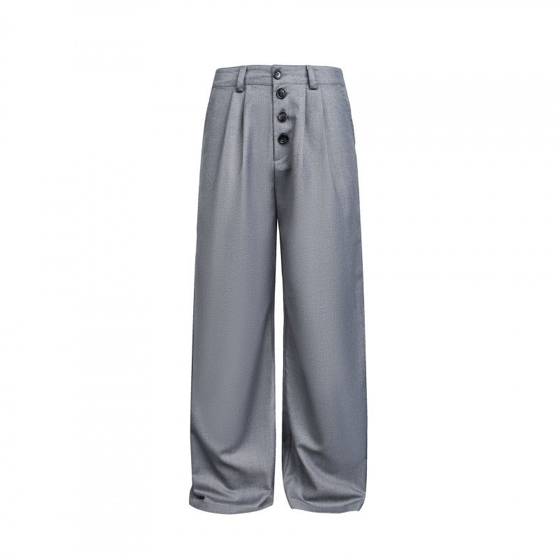 Women Wide Pleated Trousers with High Waist and Visible Button Placket Mune Fashion