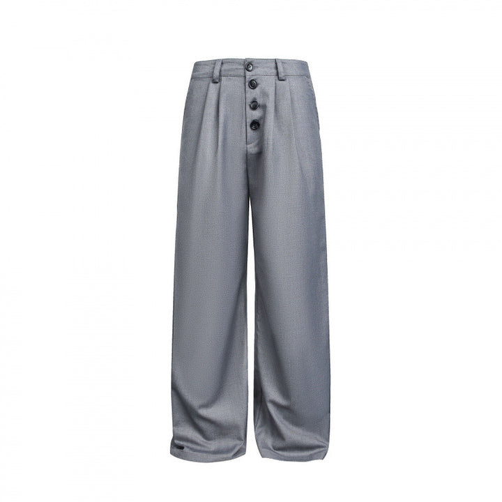 Women Wide Pleated Trousers with High Waist and Visible Button Placket Mune Fashion