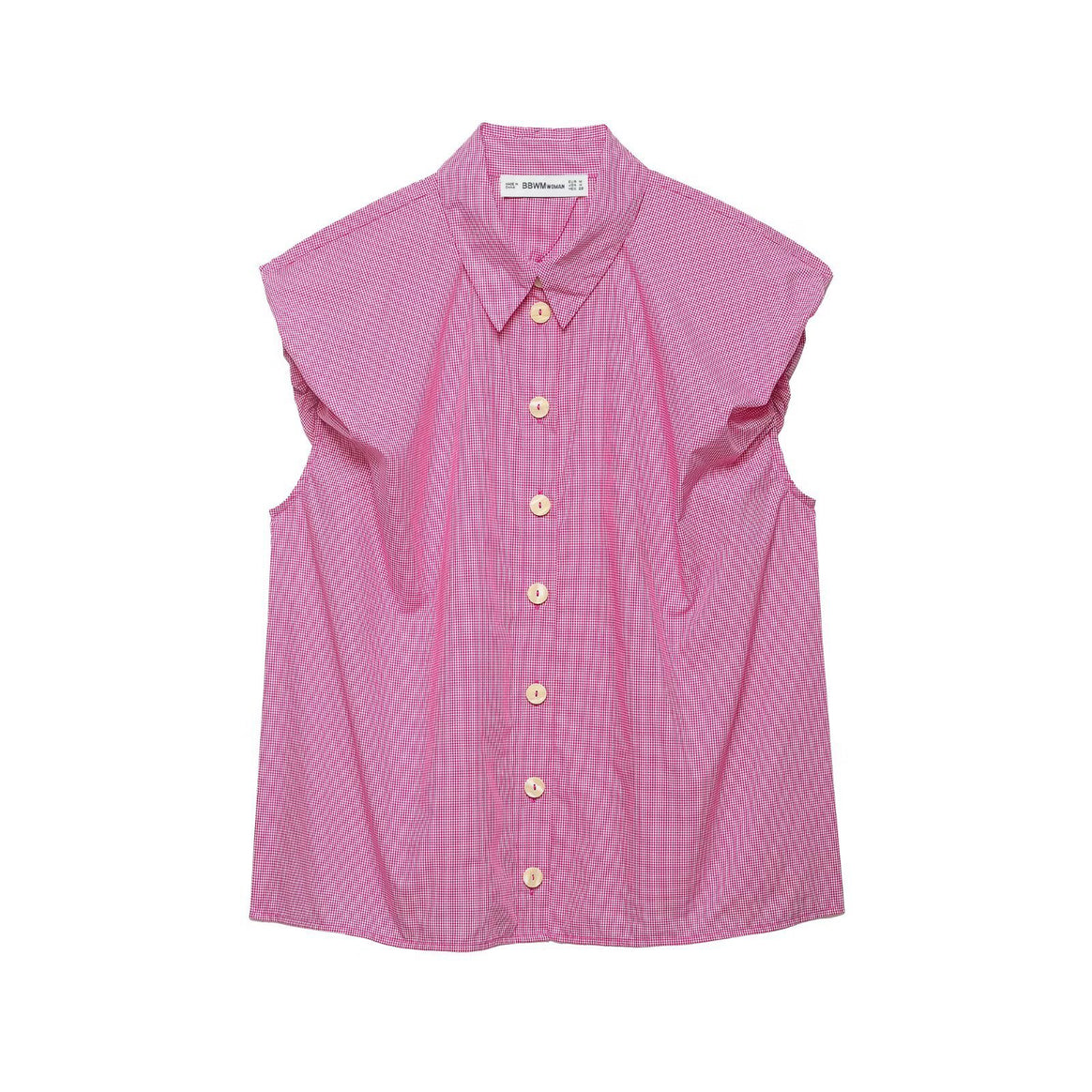 Women sleeveless shirt blouse with vertical striped pattern and continuous button placket Mune Fashion