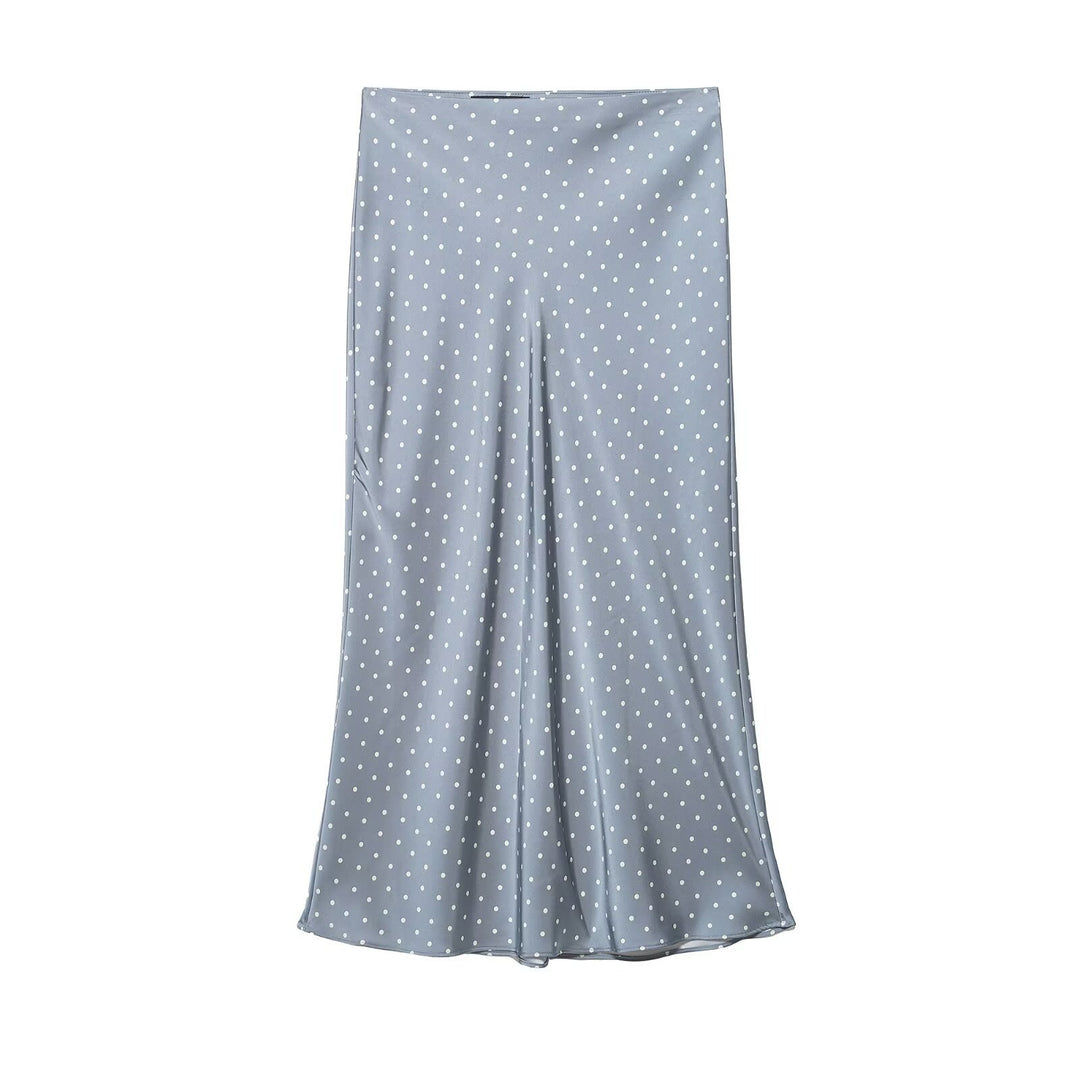 Women’s midi skirt in vintage look with polka dot pattern, high waist fit and flowing satin A-line Mune Fashion