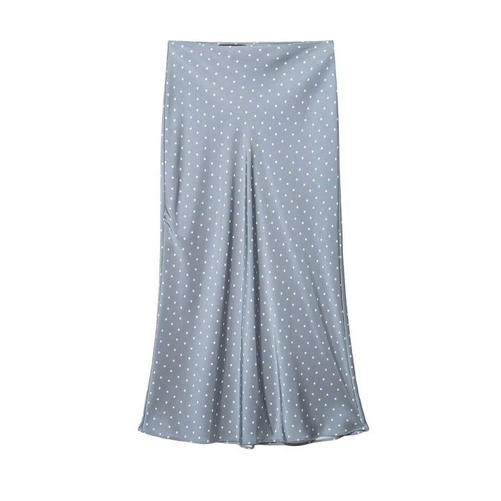 Women’s midi skirt in vintage look with polka dot pattern, high waist fit and flowing satin A-line Mune Fashion