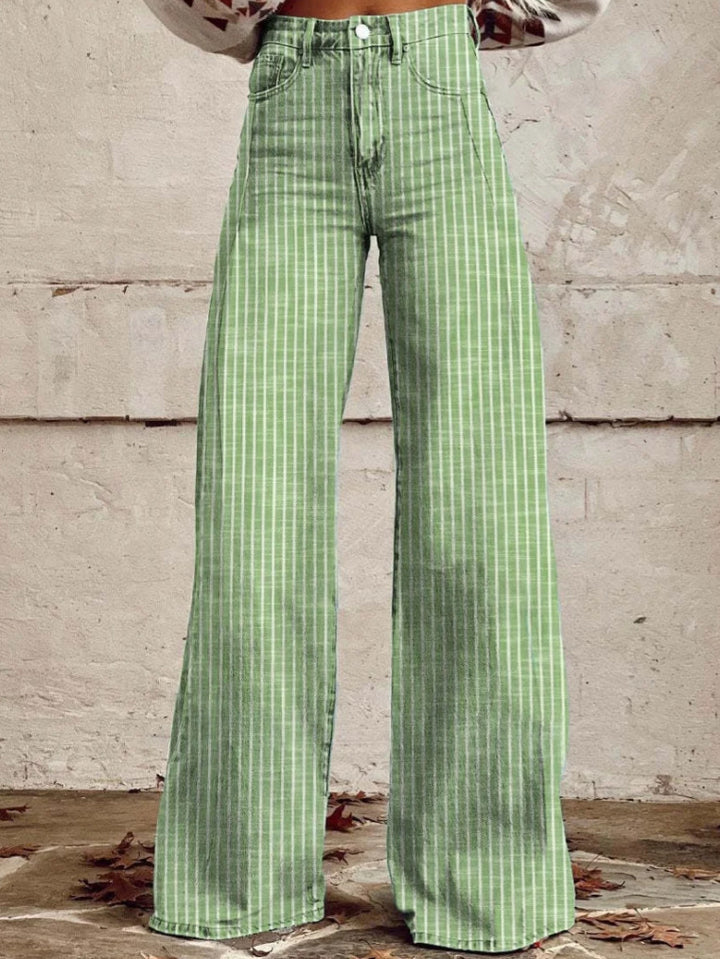 Women's wide trousers with a high waistband in linen look and vertical pinstripes flared trousers Mune Fashion