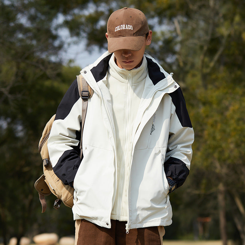 Women two-layer water-repellent outdoor jacket with hood, waist adjustment and contrast piping Mune Fashion