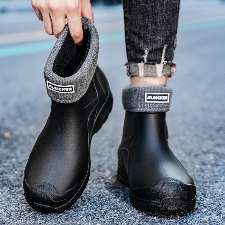 Men's Slip-On Ankle Rubber Boots with Shock-Absorbing Lightweight Sole and Grippy Profile Sole Mune Fashion