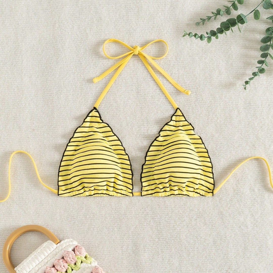 Women Triangle Bikini with playful stripe pattern Mune Fashion