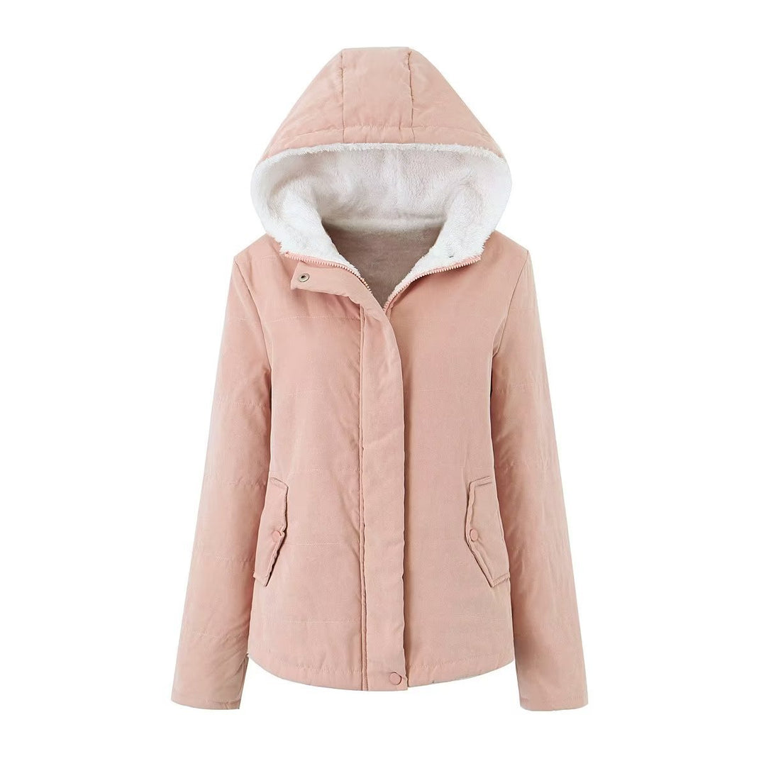 Ladies hoodie jacket with teddy lining and concealed zipper Mune Fashion