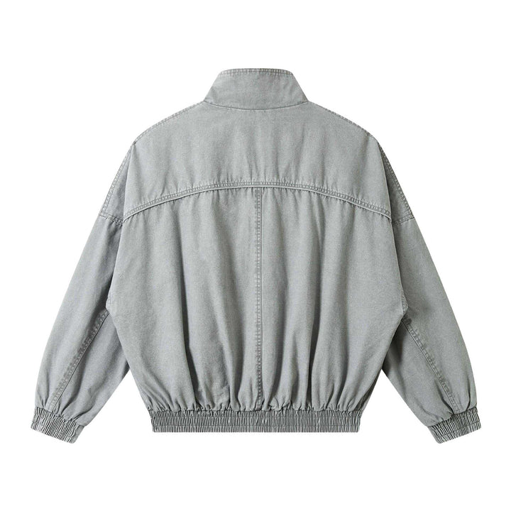 Unisex Short Cut Washed Canvas Utility Jacket with High Stand-Up Collar Mune Fashion