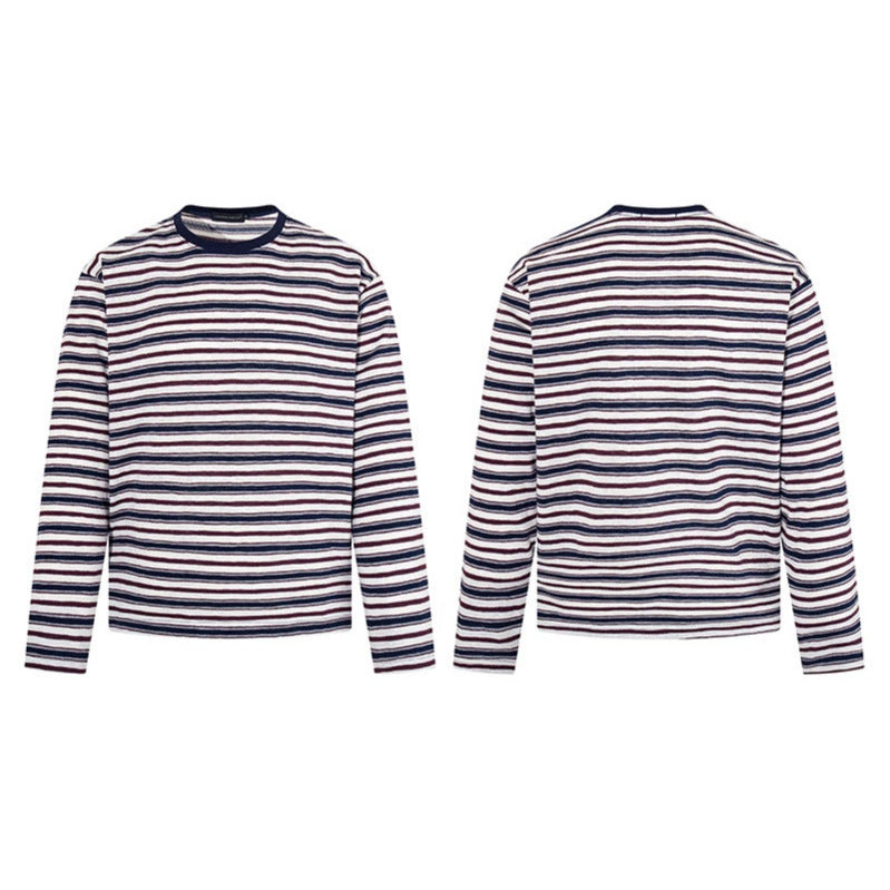 Men's Striped Long Sleeve Shirt made of Cotton Blend with Round Neck and Fine Texture Mune Fashion