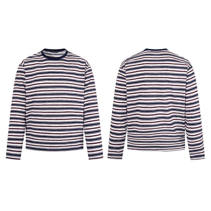 Men's Striped Long Sleeve Shirt made of Cotton Blend with Round Neck and Fine Texture Mune Fashion