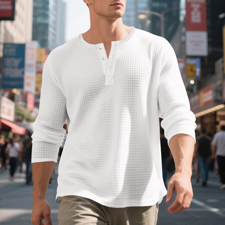 Men's nano thermoregulating waffle thermal shirt with short button placket and rounded hem Mune Fashion