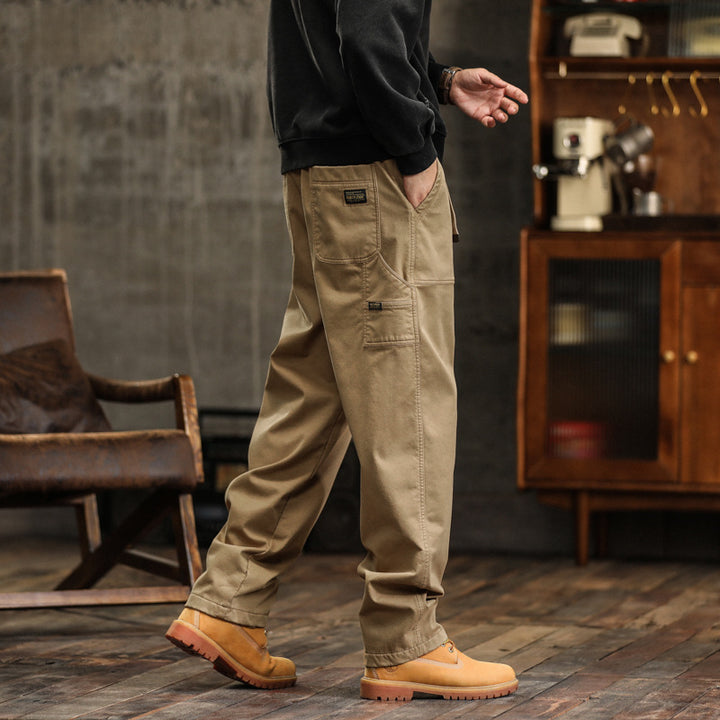 Men's Loose Canvas Cargo Pants with Drawstring Waist and Applied Front Pockets Mune Fashion