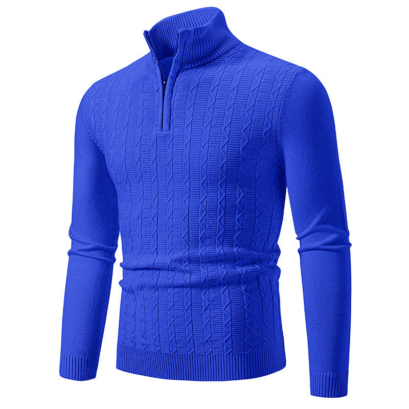 Men's fine cable knit half zip pullover with mock neck and ribbed hem Mune Fashion