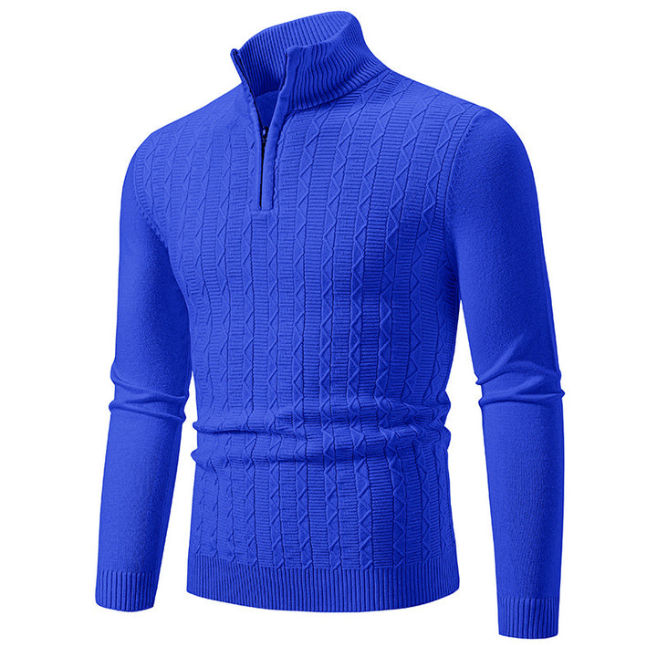 Men's fine cable knit half zip pullover with mock neck and ribbed hem Mune Fashion