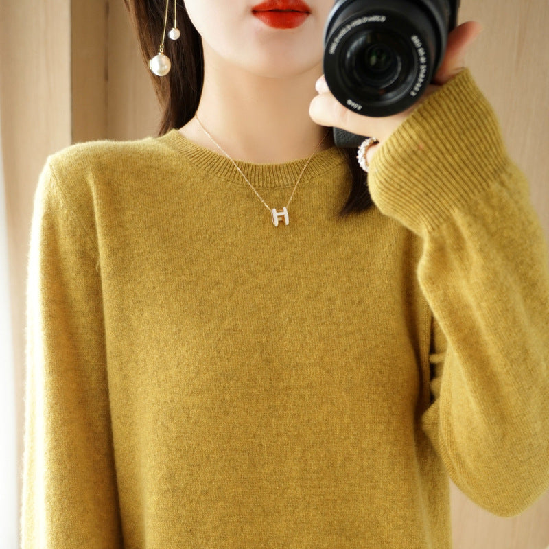 Women's Soft Fine Knit Crew Neck Sweater with Extra Wide Cuffs and Boxy Silhouette Mune Fashion