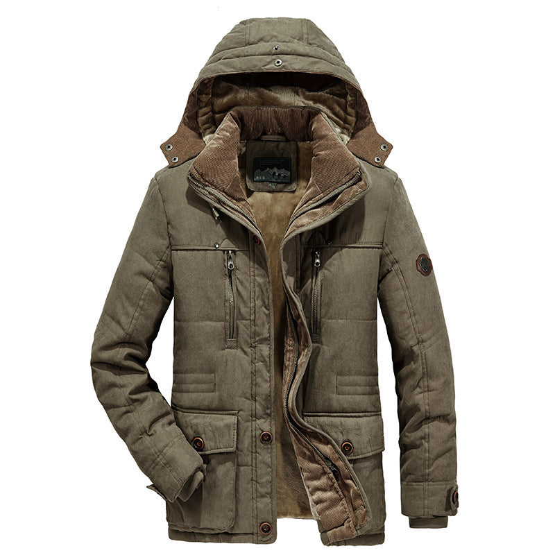 Men's Thermal lined Canvas parka with hood and cord collar Mune Fashion