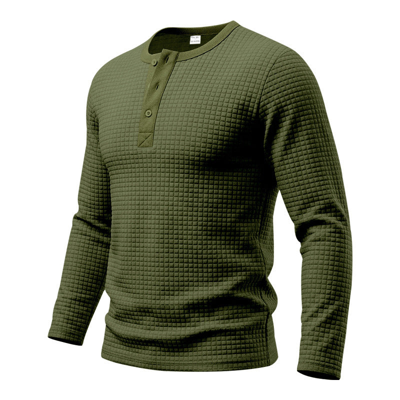 Men's Textured Thermal Henley Long Sleeve Shirt with Waffle Texture and Rounded Hem Mune Fashion