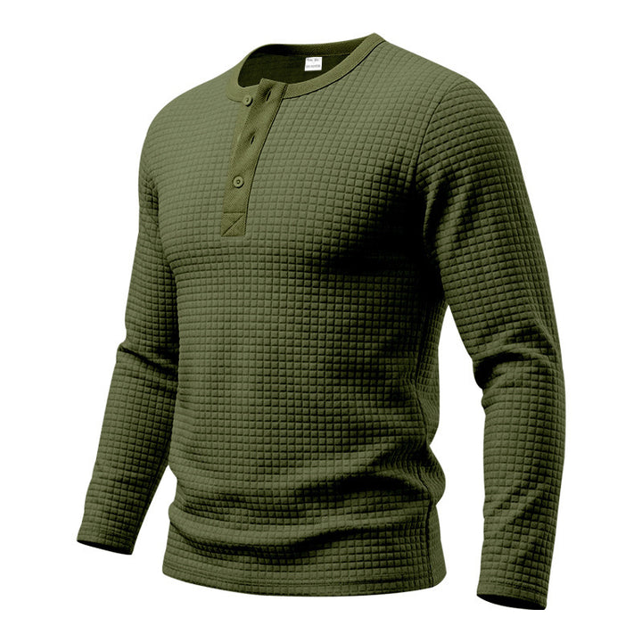 Men's Textured Thermal Henley Long Sleeve Shirt with Waffle Texture and Rounded Hem Mune Fashion