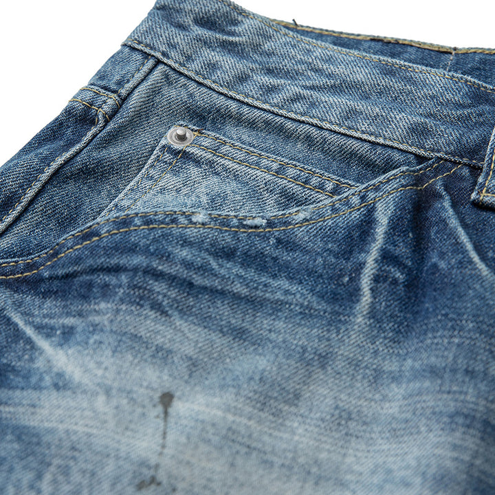 Women's loosely cut high-waisted jeans in a used look with frayed details and decorative seams Mune Fashion