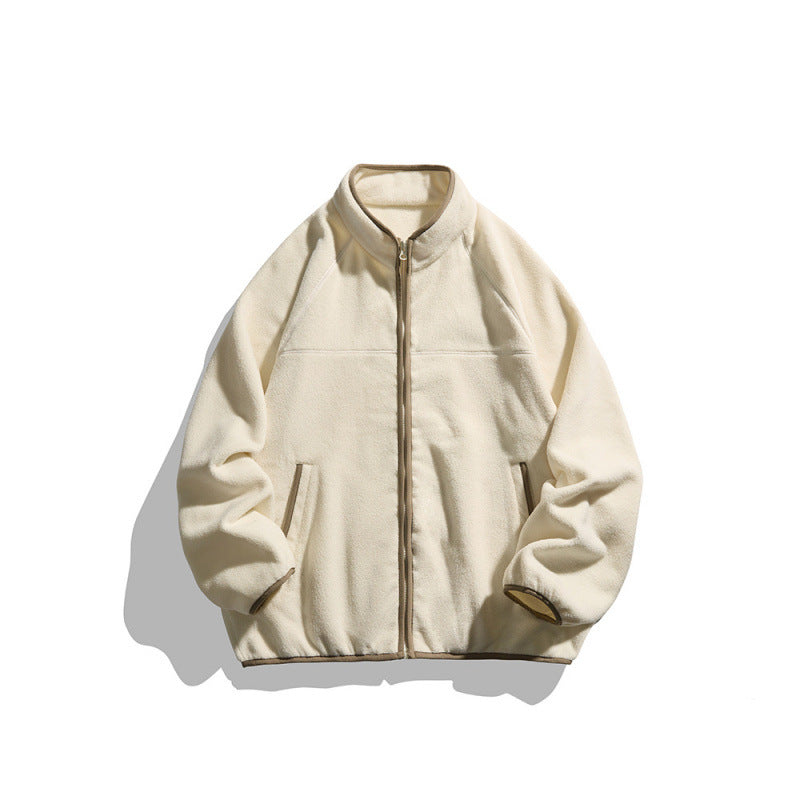 Unisex fleece jacket with full zip in oversized boxy cut, stand-up collar and contrast piping Mune Fashion