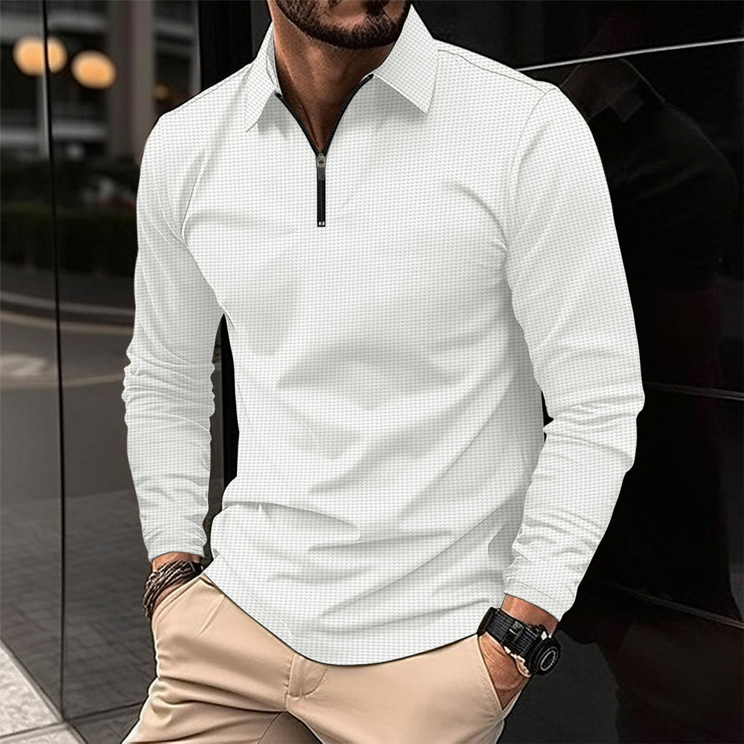 Men's long-sleeve half-zip shirt with shirt collar, fine structure and elastic cotton blend Mune Fashion