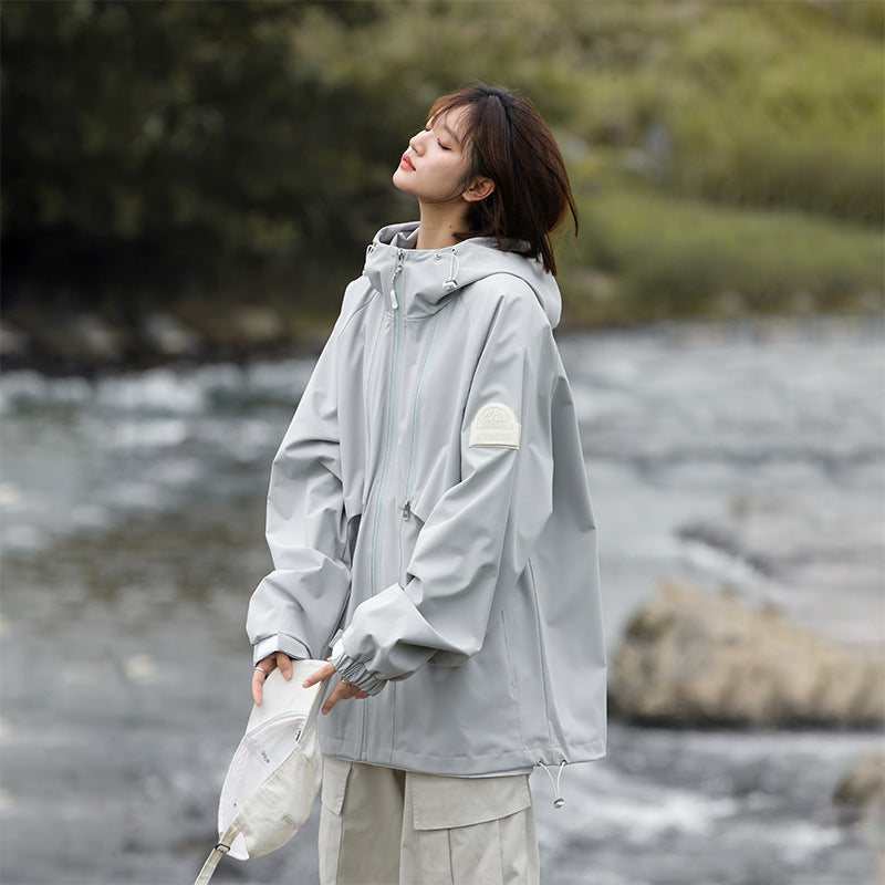 Women Lightweight Water-Repellent Oversized Functional Outdoor Jacket with Hood Mune Fashion