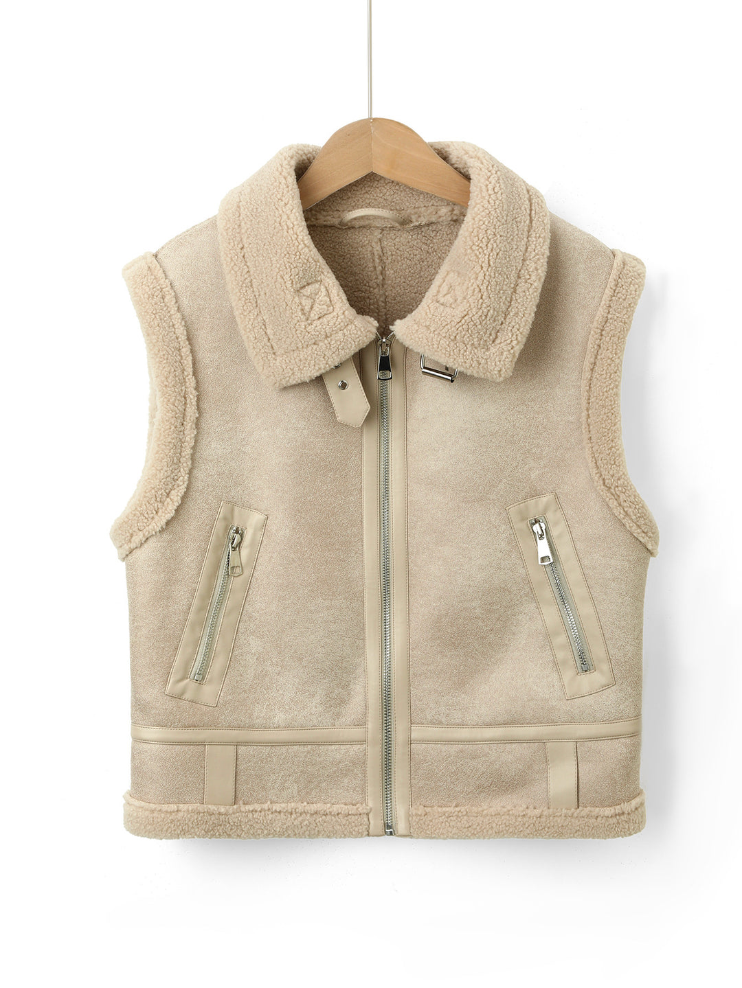 Women's Sleeveless Lambskin Look Vest with Teddy Lining and Zipper Pockets Mune Fashion