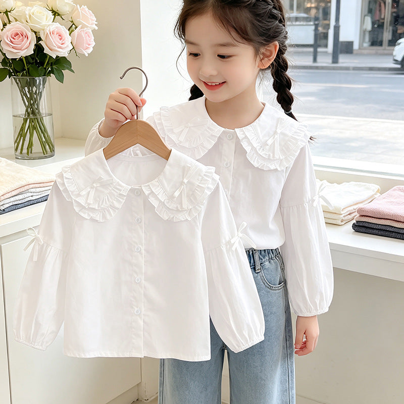 Girls blouse with ruffle design and cute collar Mune Fashion