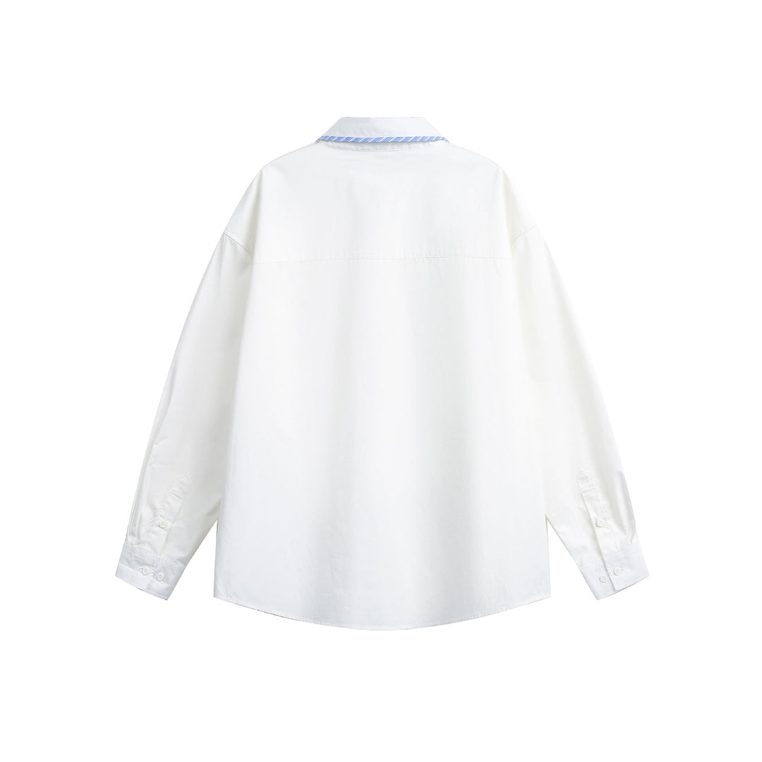 Unisex Oversized Shirt Jacket with striped piping at the collar and continuous button placket Mune Fashion