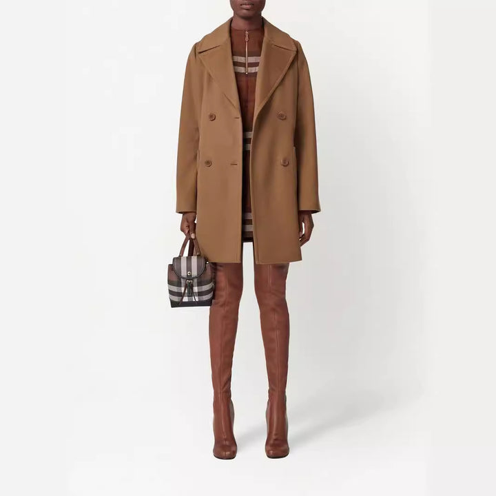 Women short coat in minimalist double-breasted wool blend with wide lapels Mune Fashion