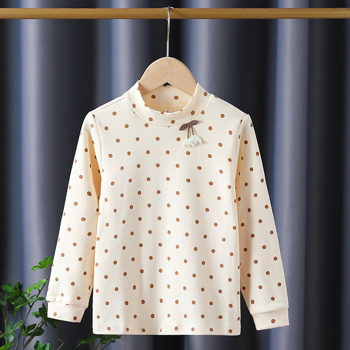 Girls long sleeve shirt with cute dots and charming applique detail Mune Fashion