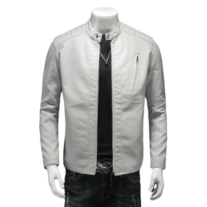 Men's Stylish Leather Jacket with Narrow Collar Mune Fashion