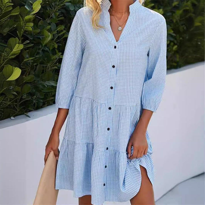 Ladies shirt dress in Vichy check with stand-up collar and tiered skirt Mune Fashion