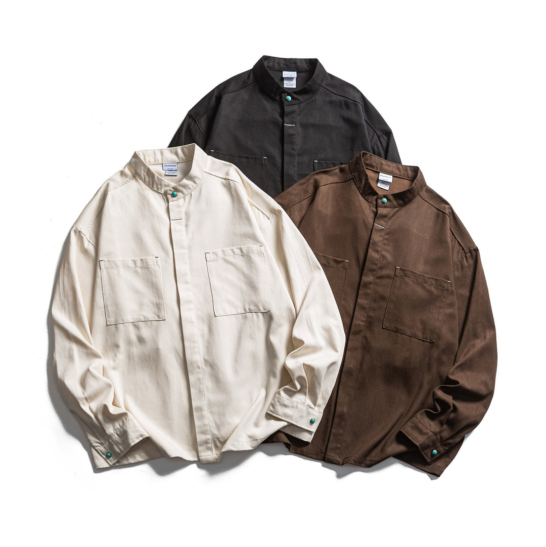 Men's Workwear Overshirt with Stand-up Collar and Hidden Button Placket Mune Fashion