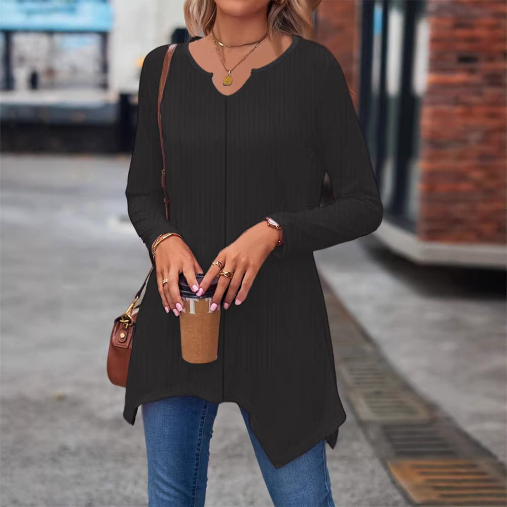 Women's Ribbed Long Sleeve Tunic Top with Asymmetrical Hem Mune Fashion