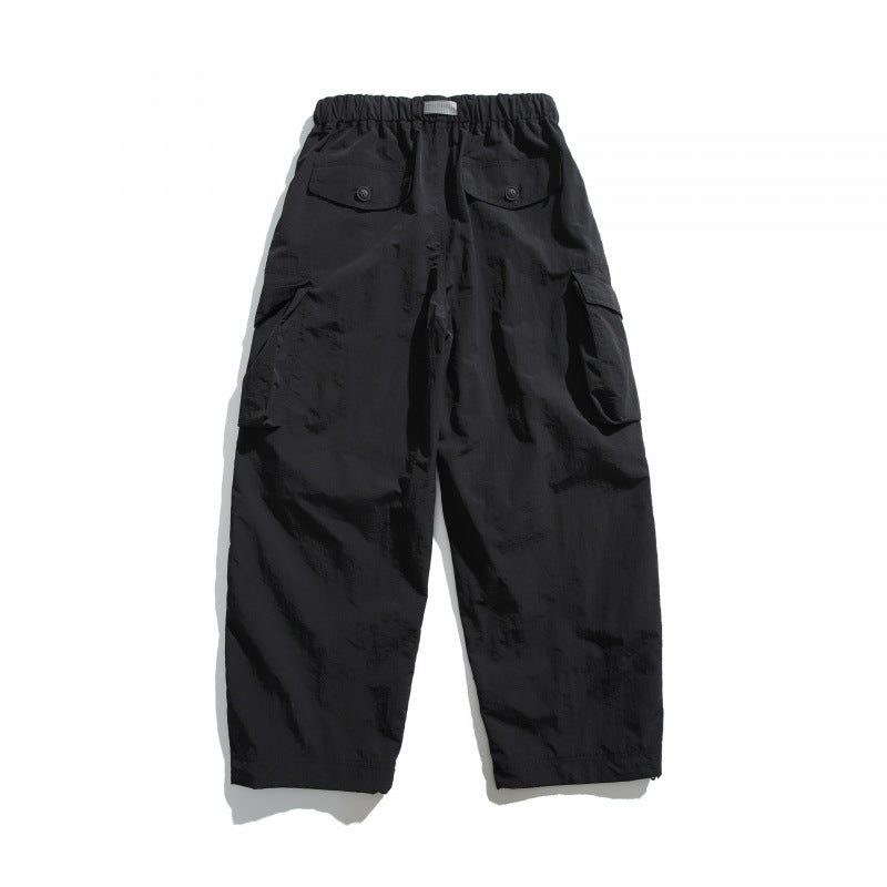 Men's Utility Cargo Pants with Wide Leg, Elastic Waistband and Multiple Pockets Mune Fashion