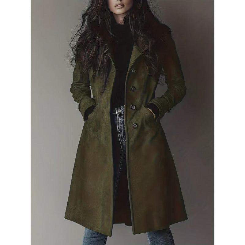 Ladies Longline Wool Blend Coat with Tailored Fit, Lapel Collar and Flap Pockets Mune Fashion