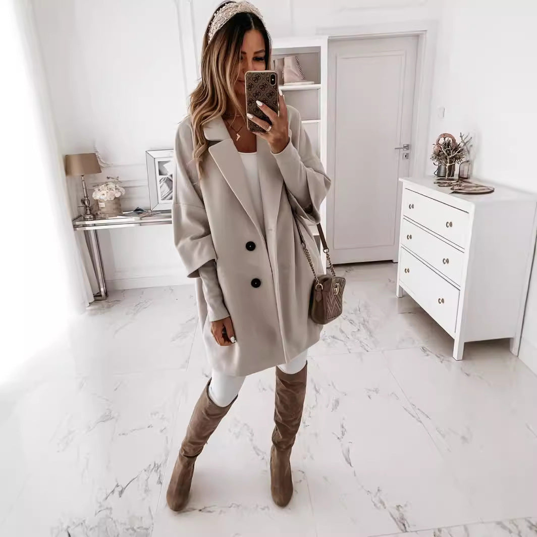 Women's nan kastiger oversized short coat with falling lapel collar and concealed side pockets Mune Fashion