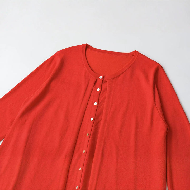 Women's Lightweight Cardigan Blouse with Round Neck, Three-Quarter Sleeves and Hidden Button Placket Mune Fashion