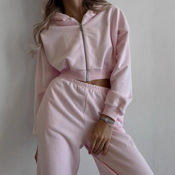 Women's short zip hoodie lounge set with high-waisted relaxed sweatpants Mune Fashion