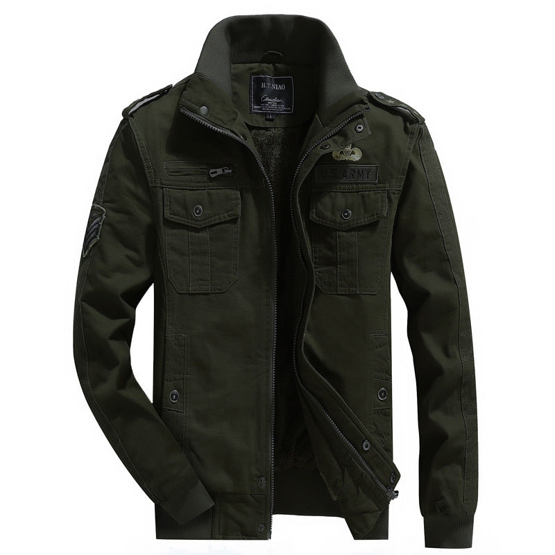 Men's Canvas Flight Jacket with warming fleece lining, shoulder epaulettes, and multifunction pockets Mune Fashion