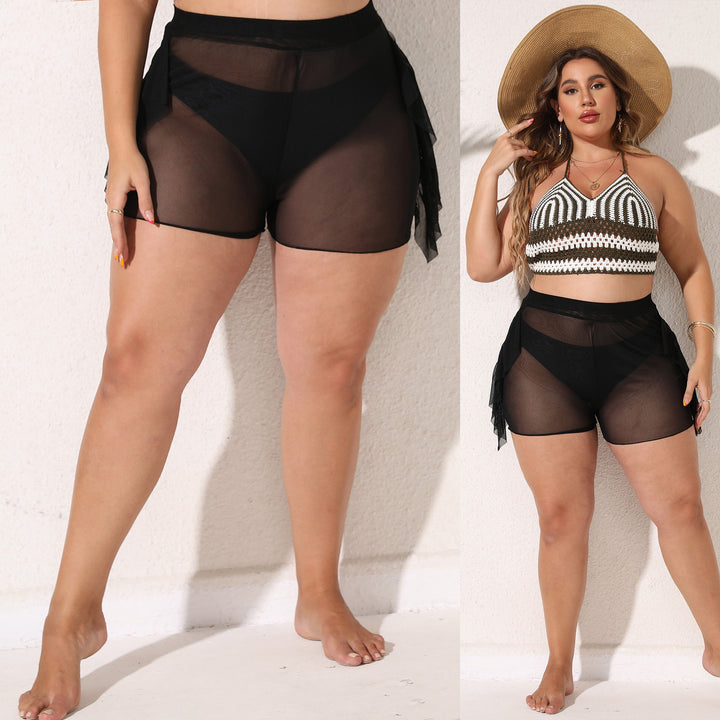 Women's lightly transparent beach shorts with flowing overlay Mune Fashion