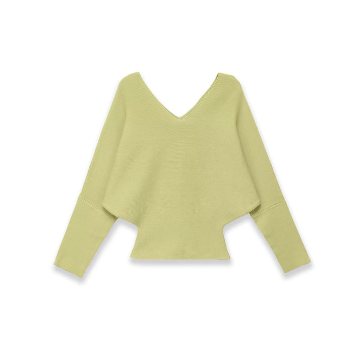 Women's Soft Fine Knit Top with Batwing Sleeves and Deep V-Neck Mune Fashion