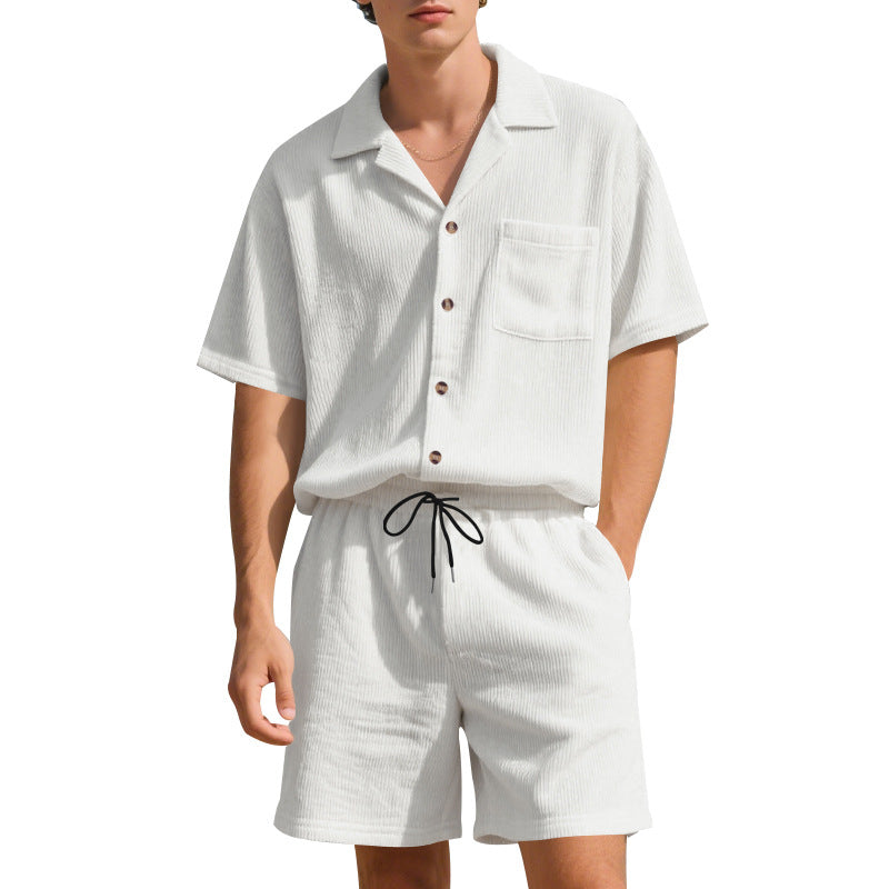 Men's vacation set with open shirt with Cuban collar and drawstring Bermuda Mune Fashion