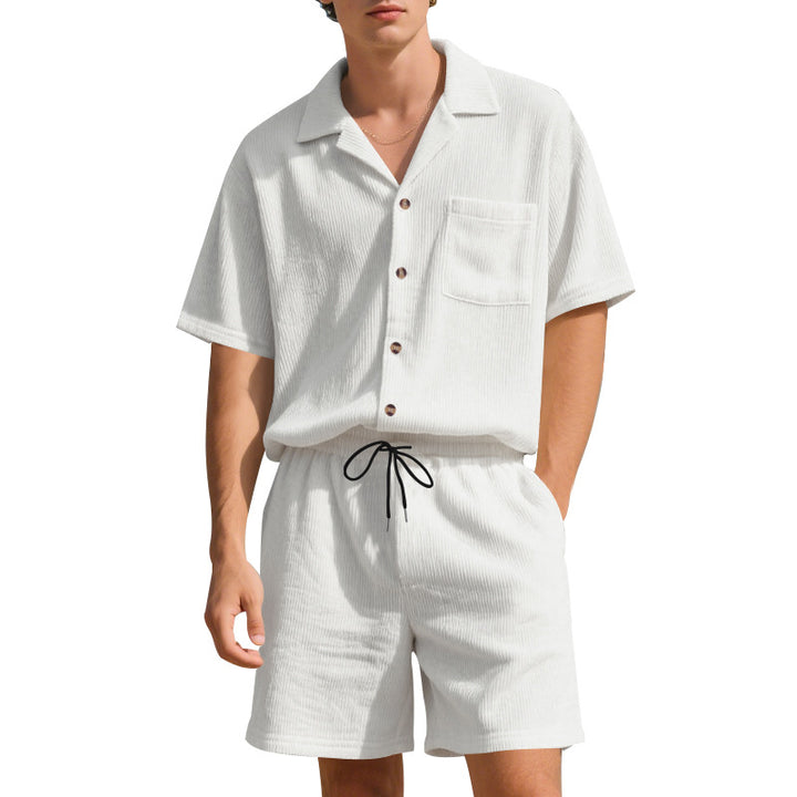 Men's vacation set with open shirt with Cuban collar and drawstring Bermuda Mune Fashion