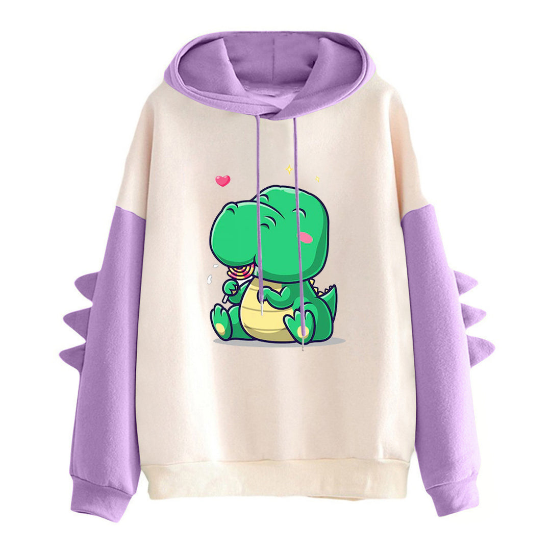 Ladies hooded sweater with cute dinosaur print, cozy inner lining and three-dimensional sleeve details Mune Fashion